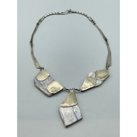 Handcrafted Brutalist Necklace Purple Striped Agate Stone Unusual Chunky Stones - Picture 7 of 9